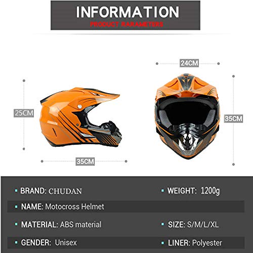 Adulto Casco de moto Cross Helmet Set para hombres damas Protección de seguridad, Casco integral para Enduro ATV MTB Downhill Protección de seguridad con guantes Máscara Gafas (Naranja Negro),L