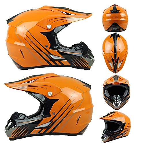 Adulto Casco de moto Cross Helmet Set para hombres damas Protección de seguridad, Casco integral para Enduro ATV MTB Downhill Protección de seguridad con guantes Máscara Gafas (Naranja Negro),L