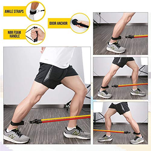 Afaneep Bandas de Resistencia, 11 Pack Bandas Elásticas 150 lbs 5 Tubos Bandas Elásticas de Entrenamiento con Asas, Correas para los Tobillos, Anclaje para Puertas, para Gimnasio en Casa