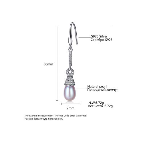 AGMKV Joyas de Plata de Ley 925 Perlas de Agua Dulce Naturales Circón Pendientes Largos con Forma de Barra para Regalo de Mujer