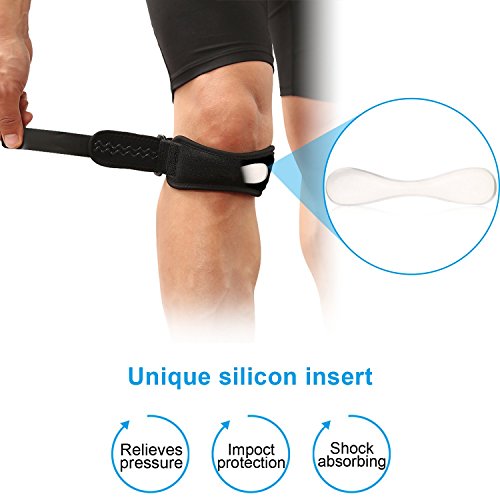 AGPTEK 2 Pack Rodillera Ajustable, Rodilla Protector Correa Rotuliana para Tendón Alivio de la Tendinitis, la estabilización de la Articulación en Tenis, Correr, Saltar, Béisbol, Escalada ect, Negro