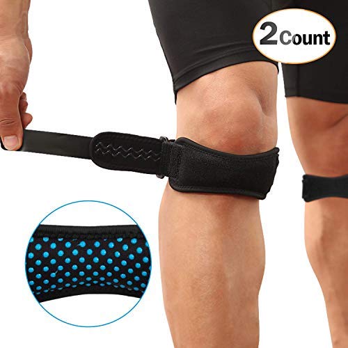 AGPTEK 2 Pack Rodillera Ajustable, Rodilla Protector Correa Rotuliana para Tendón Alivio de la Tendinitis, la estabilización de la Articulación en Tenis, Correr, Saltar, Béisbol, Escalada ect, Negro