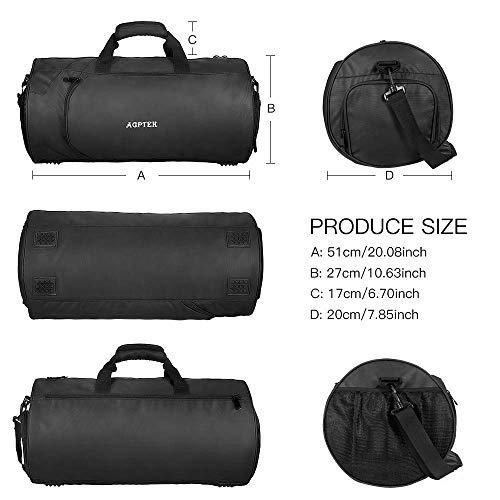 AGPTEK Bolsa Deporte y Viaje para Mujer y Hombre con Compartimento de Zapatos y Bolsillo Impermeable,Bolsa de Playa de Multibolsos,Multiuso como Mochila Plegable para Gimnasio,Nadar,Vacaciones,Negro