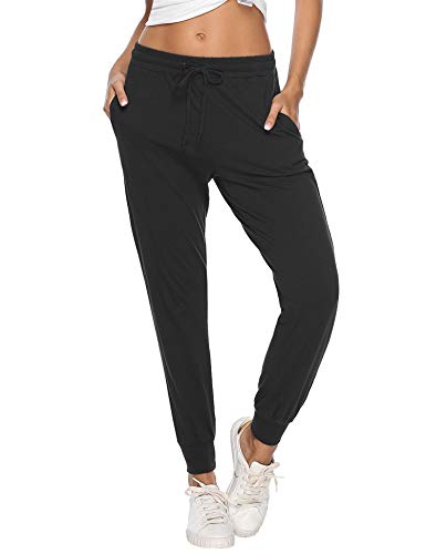 Aibrou 100% Algodón Pantalones Deportivos para Mujer Pantalones de Pijama Largos Primavera Verano Pantalón de Chándal con Bolsilpara Gimnasio Deportes Correr Entrenamiento Jogging