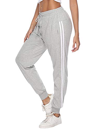 Aibrou 100% Algodón Pantalones Deportivos para Mujer Pantalones de Pijama Largos Primavera Verano Pantalón de Chándal con Bolsilpara Gimnasio Deportes Correr Entrenamiento Jogging