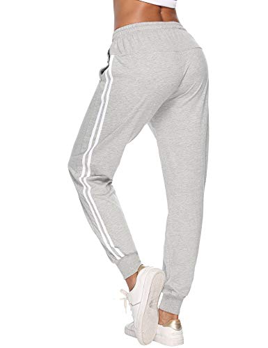 Aibrou 100% Algodón Pantalones Deportivos para Mujer Pantalones de Pijama Largos Primavera Verano Pantalón de Chándal con Bolsilpara Gimnasio Deportes Correr Entrenamiento Jogging