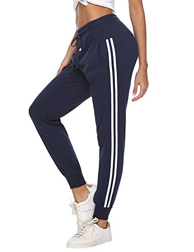 Aibrou 100% Algodón Pantalones Deportivos para Mujer Pantalones de Pijama Largos Primavera Verano Pantalón de Chándal con Bolsilpara Gimnasio Deportes Correr Entrenamiento Jogging