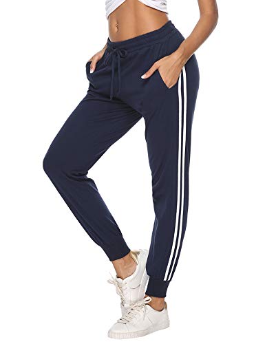 Aibrou 100% Algodón Pantalones Deportivos para Mujer Pantalones de Pijama Largos Primavera Verano Pantalón de Chándal con Bolsilpara Gimnasio Deportes Correr Entrenamiento Jogging