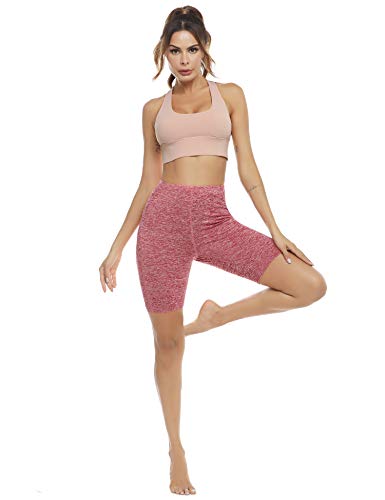 Aibrou 2 Piezas/Set Mujer Shorts Deportivos de Secado rápido Señoras Verano Pantalones Cortos para Gimnasio Entrenamiento Yoga Ropa Deportiva (2# Vino Rojo + Gris Oscuro M)
