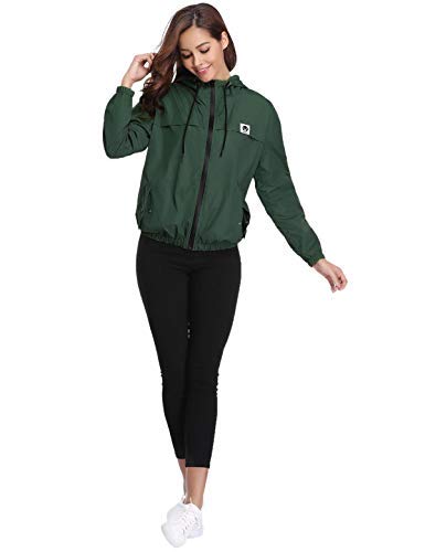 Aibrou Cortavientos Abrigos Impermeables con Capucha Ligera para Mujer,Chubasquero Deporte para al Aire Libre,Ropa de Secado Rápido Chaqueta de Viento e Impermeable