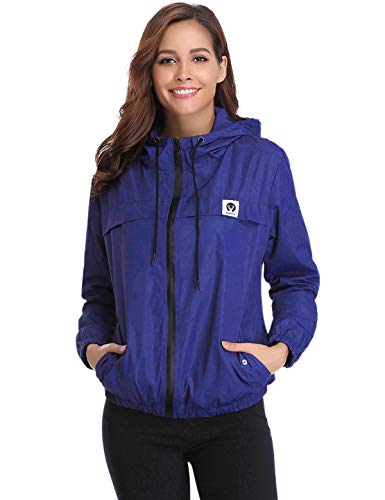 Aibrou Cortavientos Abrigos Impermeables con Capucha Ligera para Mujer,Chubasquero Deporte para al Aire Libre,Ropa de Secado Rápido Chaqueta de Viento e Impermeable