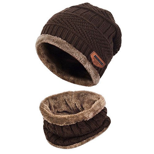 Aibrou Familiares Conjuntos Gorro y Bufanda Set Invierno para Hombre Mujer Bebe Ninos Ninas (Una Talla, Cafe*1)