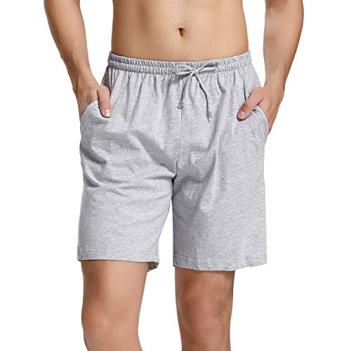 Aibrou Pantalon Pijama Corto Hombre Salón Pantalones Cortos Elástico Verano de 100% Algodon, Pack 1&2