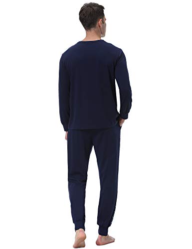 Aibrou Pijama Hombre Algodón Largo 2 Piezas,Ropa de Dormir Causal Camiseta y Pantalones Cómodo cálido para Otoño e Invierno Talla S-XXL