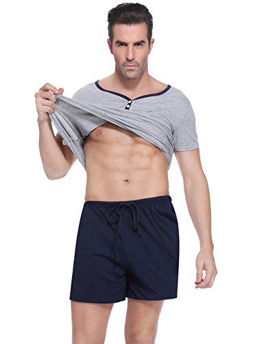 Aibrou Pijamas Hombre Verano Corto de 100% Algodón Conjuntos de Pijamas para Hombre Mangas Cortas