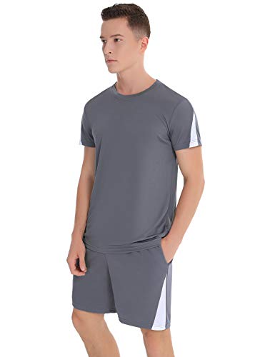 Aibrou Ropa Deportiva Chándales para Hombre Camisa Mangas Cortas Pantalon Chandales Hombre Cortos Conjunto Chandal Hombre Verano Gym Correr Trotar Caminar