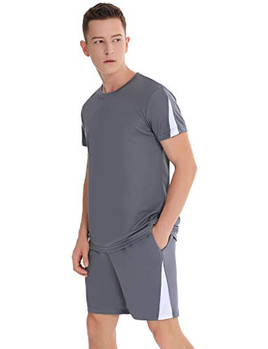 Aibrou Ropa Deportiva Chándales para Hombre Camisa Mangas Cortas Pantalon Chandales Hombre Cortos Conjunto Chandal Hombre Verano Gym Correr Trotar Caminar