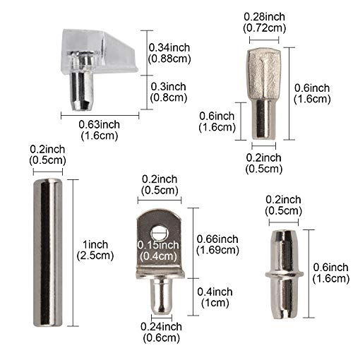 AIEX 80 Piezas 5 Estilos Clavijas de Soporte de Estante Soporte de Estante de Gabinete Soporte Balda de Madera para Estantería Armario Muebles, 5 mm, 6 mm