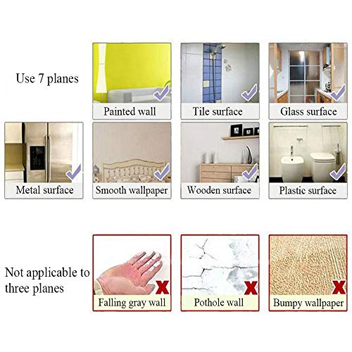 AILANDA Espejos de Pared Autoadhesivo 10 pcs Espejos de plástico láminas Flexibles con Efecto Espejo Anti caída 15 * 10cm para Dormitorio baño Escuela