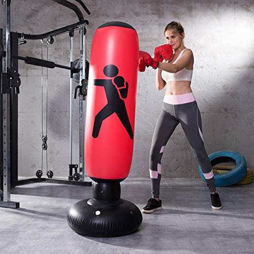 AILUOR - Saco de boxeo hinchable para entrenamiento de golpes y patadas, con forma de torre, saco de arena para niños, para practicar fitnes, deportes, juegos, liberación de estrés, 160 cm, rojo