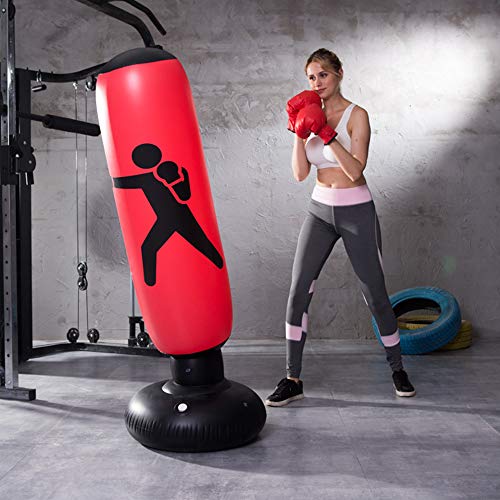 AILUOR - Saco de boxeo hinchable para entrenamiento de golpes y patadas, con forma de torre, saco de arena para niños, para practicar fitnes, deportes, juegos, liberación de estrés, 160 cm, rojo