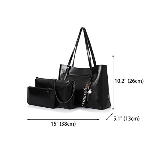 AINUOEY Mujer Bolsos Bandolera Vestir Casual de Hombro Bolsos de Mano Convertible 3 piezas Fekete