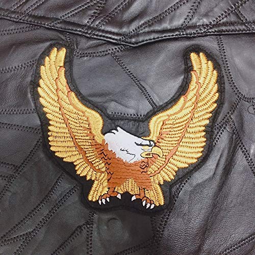 AIQIXING Motocicleta Ciclismo Chaleco Punk Retro clásico Parche Motocicleta Chaqueta de Cuero de Oro águila Bordado Insignia diseño Ciclismo Club Casual Wear-Ropa Deportiva al Aire Libre,Black,L