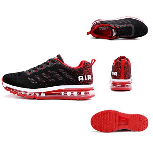 Air Zapatillas de Running para Hombre Mujer Zapatos para Correr y Asfalto Aire Libre y Deportes Calzado Unisexo Black Red 39