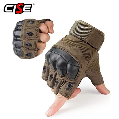 AISHANG Guantes sin Dedos para Motocicleta Ciclismo Moto Motocross Biker Caucho Nudillos Duros Medio Dedo Equipo de protección Hombres Mujeres 2019, Marrón, XL