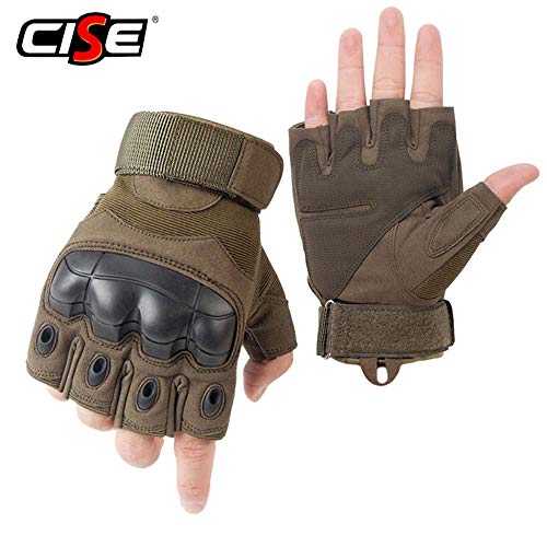 AISHANG Guantes sin Dedos para Motocicleta Ciclismo Moto Motocross Biker Caucho Nudillos Duros Medio Dedo Equipo de protección Hombres Mujeres 2019, Marrón, XL