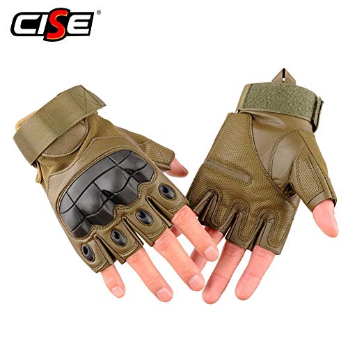 AISHANG Guantes sin Dedos para Motocicleta Ciclismo Moto Motocross Biker Caucho Nudillos Duros Medio Dedo Equipo de protección Hombres Mujeres 2019, Marrón, XL