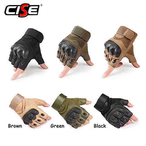 AISHANG Guantes sin Dedos para Motocicleta Ciclismo Moto Motocross Biker Caucho Nudillos Duros Medio Dedo Equipo de protección Hombres Mujeres 2019, Negro, M