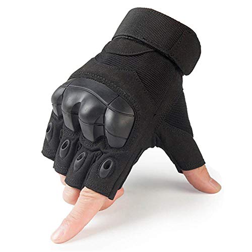 AISHANG Guantes sin Dedos para Motocicleta Ciclismo Moto Motocross Biker Caucho Nudillos Duros Medio Dedo Equipo de protección Hombres Mujeres 2019, Negro, M