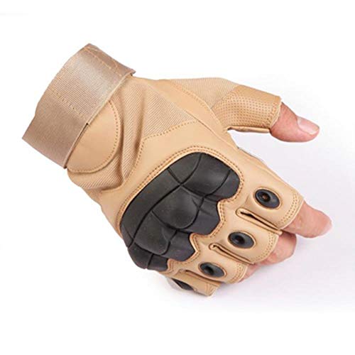 AISHANG Guantes sin Dedos para Motocicleta Ciclismo Moto Motocross Biker Caucho Nudillos Duros Medio Dedo Equipo de protección Hombres Mujeres 2019, P10-Marrón, M