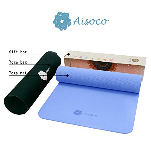 Aisoco Premium TPE Yoga Mat Pilates Mat - Ecológico, Antideslizante - con Bolso y Correa de Transporte