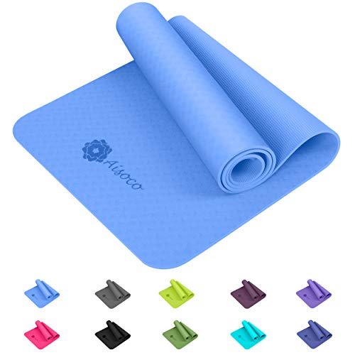 Aisoco Premium TPE Yoga Mat Pilates Mat - Ecológico, Antideslizante - con Bolso y Correa de Transporte