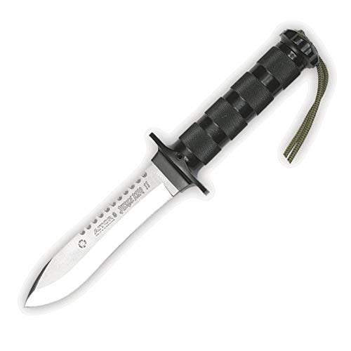 Aitor Cuchillo Jungle King II con Hoja de Acero INOX X42 de 13,5 cm y empuñadura Hueca de permulal de 13,5 cm + Kit Supervivencia + portabotellas Regalo