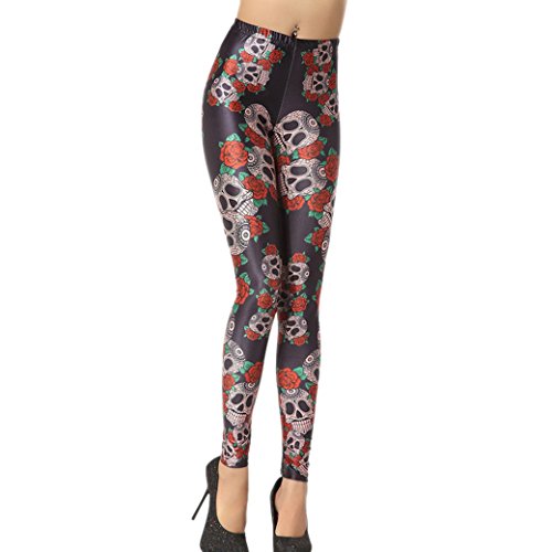 Aivtalk Moda Leggings Skinny Pantalones Lápiz Elásticos Pants para Mujer - Estampado de Calavera Cráneo