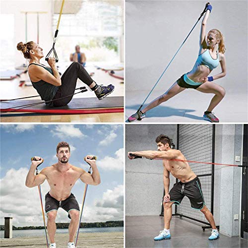 AIXMEET Bandas de Fitness, 11 pcs Bandas Elásticas de Resistencia - 5 Tubos de látex con Asas, Correas de Tobillo y Anclaje para Puerta, Gomas Elásticas para Culturismo, Mujeres y Hombres