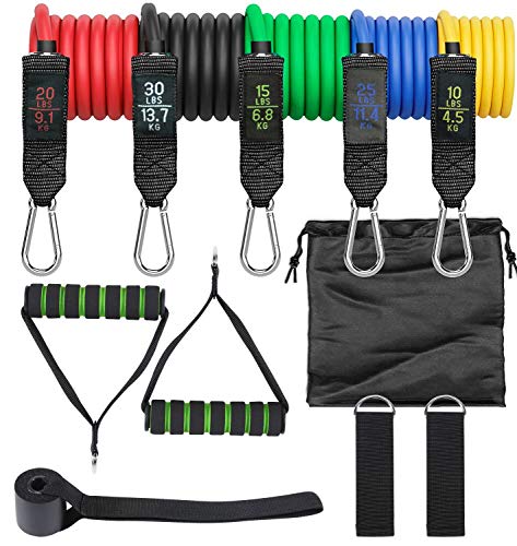 AIXMEET Bandas de Fitness, 11 pcs Bandas Elásticas de Resistencia - 5 Tubos de látex con Asas, Correas de Tobillo y Anclaje para Puerta, Gomas Elásticas para Culturismo, Mujeres y Hombres