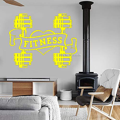 Ajcwhml Love Fitness Etiqueta de la Pared con Mancuernas Fitness Pegatinas de Pared Papel Tapiz Gimnasio Logo decoración de la Pared Mural escaparate 105cm x 84cm