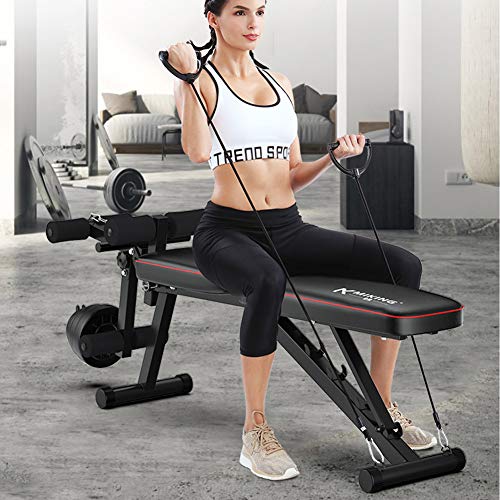 Ajustables Banco De Musculacion Plegable Inclinación con Curler Piernas, Banco Pesas Reclinable para Gimnasio En Casa, Carga Máxima 300 Kg,A