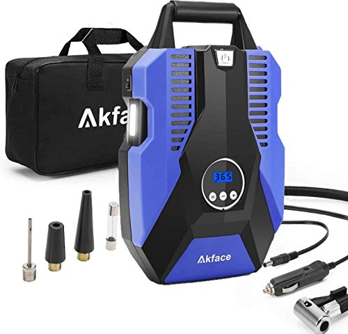 Akface Compresor de Aire Coche,Inflador Coches Portatil,Inflador Neumaticos Hasta 150 PSI,Compresores 12v para Bicicleta de Coche y Otros Inflables,Azul