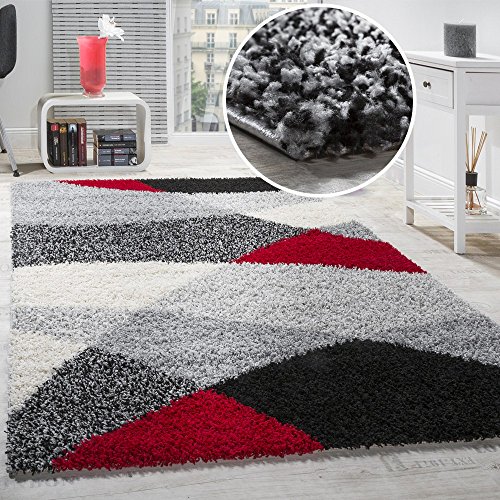 Alfombra Shaggy Pelo Alto Pelo Largo Estampada En Gris Negro Blanco Rojo, tamaño:200x280 cm