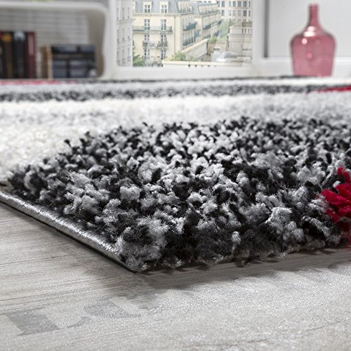 Alfombra Shaggy Pelo Alto Pelo Largo Estampada En Gris Negro Blanco Rojo, tamaño:200x280 cm