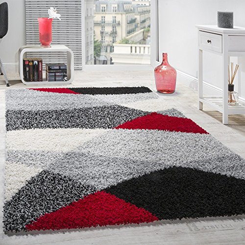 Alfombra Shaggy Pelo Alto Pelo Largo Estampada En Gris Negro Blanco Rojo, tamaño:200x280 cm