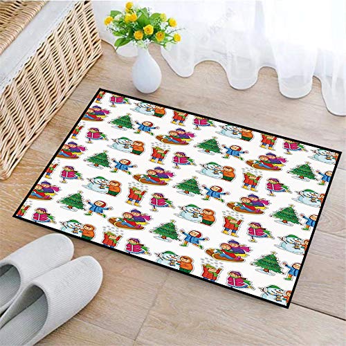 Alfombras de Baño con tecnología Memory Foam,Invierno, Niños en ropa de invierno Construyendo trineo de muñecos deAlfombrilla de Baño Antideslizante Microfibra Suave Alfombra Lavar a Maquina, 75x45 cm