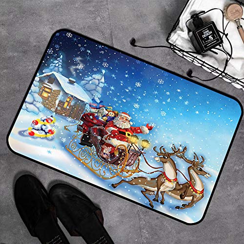 Alfombras de Baño con tecnología Memory Foam,Navidad, Santa en trineo con renos y juguetes en Snowy North Pole TalAlfombrilla de Baño Antideslizante Microfibra Suave Alfombra Lavar a Maquina, 75x45 cm