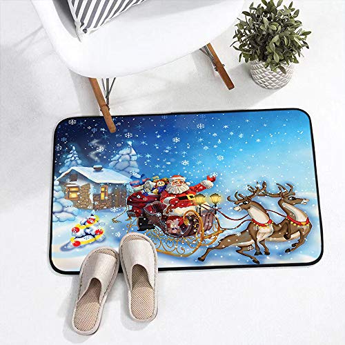 Alfombras de Baño con tecnología Memory Foam,Navidad, Santa en trineo con renos y juguetes en Snowy North Pole TalAlfombrilla de Baño Antideslizante Microfibra Suave Alfombra Lavar a Maquina, 75x45 cm