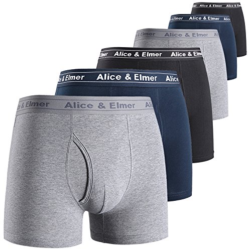 Alice & Elmer Hombre Ropa Interior Bóxers Ajustados Básico para Hombre, Pack de 6, Negro/Negro/Brezo Gris/Azul Marino XL